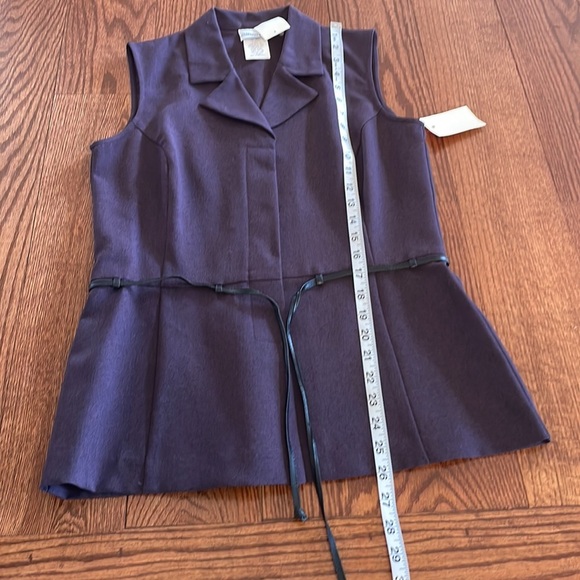 Fashion Bug NEW belted notch collar hiddenbutton up VEST eggplant color career 8 - Picture 8 of 14